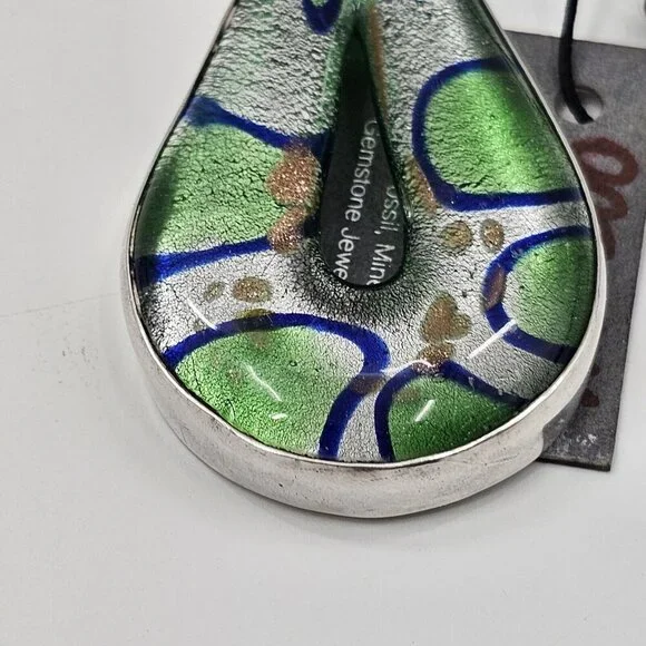 Charles Albert Dichroic Green Art Glass Fine Sterling Silver Necklace Pendant - Picture 9 of 10